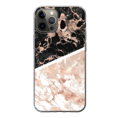 Produktbild von MuchoWow® Handyhülle Schutzhülle Hülle für iPhone 12 Pro Marmor - Rosa - Weiß - Schwarz Silikon Softcase Handy Hülle - Abdeckung