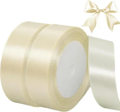 Zdjęcie produktu dla Wstążka satynowa Kremowa 44m Wstążka Beżowa 20mm Wstążka prezentowa Ślub Chrzciny Urodziny