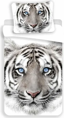 Image de Set de linge de lit tigre blanc, jungle, chat pour enfants et adultes 140x200 cm + 70x90 cm 100 % coton