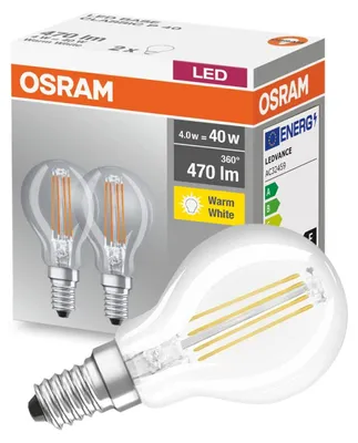 Produktbild von 2 x Osram LED Filament Leuchtmittel Tropfen 4W = 40W E14 klar warmweiß 2700K