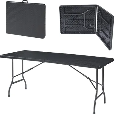 Produktbild von Skladací stôl "Mark" obdĺžnikový 180 x 75 x 72 cm ratanový vzhľad, čierny