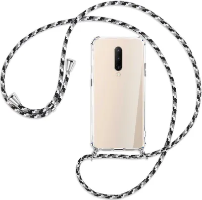 Produktbild von Handykette Backcover-Schutzhülle mit Band (Metall silberfarben) für OnePlus 7 Pro - schwarz/grau/weiß