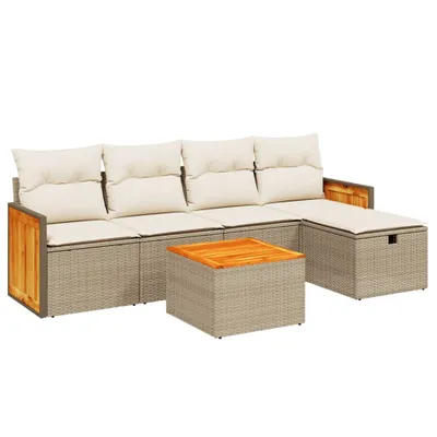 Imagen del producto de Conjunto de sofá de jardín de 6 piezas con cojines, color beige, fabricado en polirratán