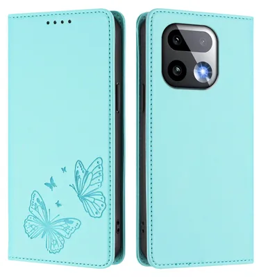 Image de Étui en cuir pour Realme 16 Pro+, étui de protection type portefeuille en cuir gaufré « papillon » avec support, couleur turquoise