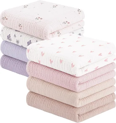 Productafbeelding van Spuitdoeken voor baby's - 8 stuks - 100% katoen - Spuugdoeken voor jongens en meisjes - Zacht - Ademend en extreem absorberend - Mousseline
