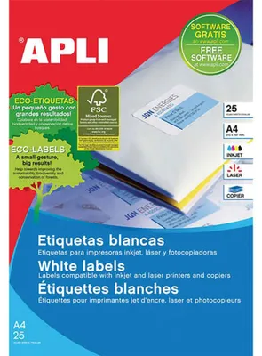 Immagine prodotto di Etichette permanenti bianche Apli 210,0 x 297,0 mm 25 fogli