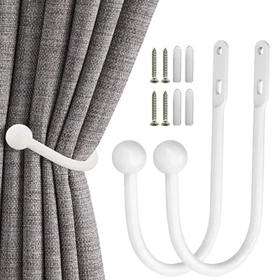 2er-Set U-förmige Gardinenhalter, Weiß, Metall, 16 cm
