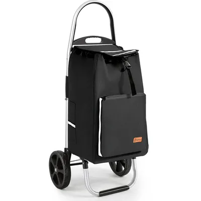 Produktbild von Sekey Klappbar Einkaufstrolley 2 Räder Aluminium, mit 50L Wasserdichter Tasche, Kühlfach, Schwarz