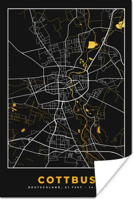 Produktbild von MuchoWow® Poster Cottbus - Gold - Karte - Stadtplan - Deutschland 120x180 cm - Kunstposter