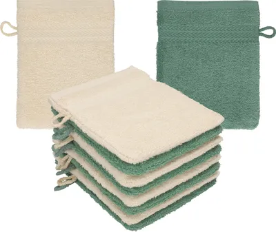 Produktbild von Betz 10 Stück Waschhandschuhe 16x21 cm PREMIUM 100% Baumwolle  Farbe: sand - tannengrün
