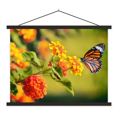 Produktbild von MuchoWow® Textilposter Schmetterling - Insekten - Blumen - Gelb 150x113 cm mit schwarzem Rahmen - Wohnzimmer