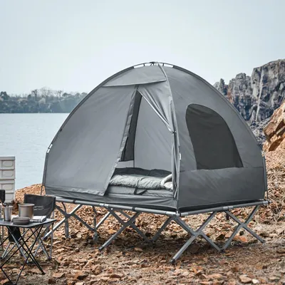 Productafbeelding van Kampeerpakket 4-in-1 - Tent - Campingbed - Luchtmatras - Slaapzak - Voor 2 Personen - Waterdicht Polyester