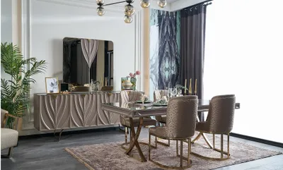 Produktbild von Esstisch Essgruppe Essecke Esszimmer Holz Braun Set 7tlg Stühle Luxus