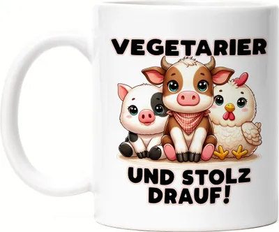 Produktbild von Vegetarier und stolz drauf Süße Tiere Tasse Weiß - Geburtstagsgeschenk Vegetarier