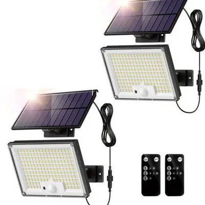 Image de Lampes d'accueil solaires - Lampe d'extérieur solaire avec détecteur de mouvement et télécommande, lampe solaire à 127 LED, étanche IP65, projecteur solaire, 3 modes d'éclairage solaire pour jardin, garage et cour, lumière blanche froide