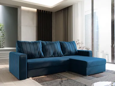 Produktbild von Masseno Ecksofa CARL mit Schlaffunktion L-Form, Sofa mit Bettkasten, Wohnzimmersofa, Couch, Soffa, Bettsofa, Couchgarnitur- Blau, KRONOS 09