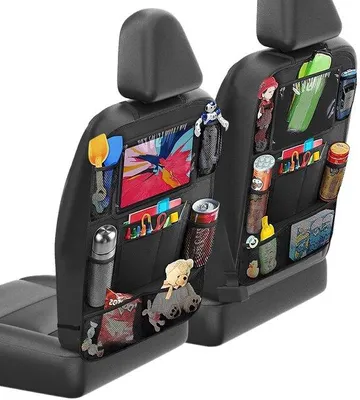 Imagen del producto de Organizador y protector para el asiento trasero del coche, ideal para niños – Fabricado en tela Oxford, impermeable, con compartimento transparente para tabletas, compartimentos de almacenamiento adicionales, hebillas ajustables, color