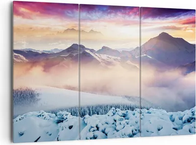 Produktbild von Bild auf Leinwand - Leinwandbild - Berge Schnee Winter - 165x110cm - Wand Bild - Wanddeko - Leinwanddruck - Bilder - Kunstdruck - Wanddekoration - Leinwand bilder - Wandkunst - CE165x110-3596