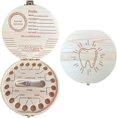 Imagen del producto de Contenedor de madera para dientes de leche, con un diámetro de 12,7 cm y una altura de 2,8 cm, diseñado para guardar dientes de leche