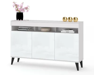 Produktbild von Große Kommode Fernsehschrank LUNA 3D Weiß Matt/Weiß Hochglanz 160cm