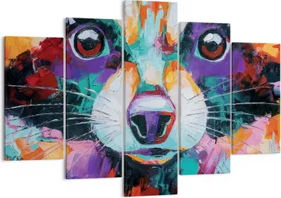 Produktbild von Bild auf Leinwand - Leinwandbild - 5 Teile - Waschbär Bunt Öl - 150x100cm - Wand Bild - Wanddeko - Wandbilder - Leinwanddruck - Bilder - Wanddekoration - Leinwand bilder - Wandbild - EA150x100-4565