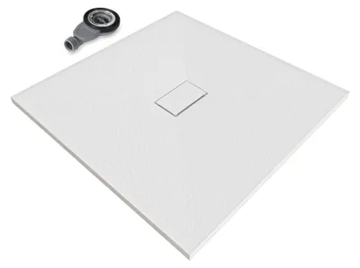Produktbild von i-flair SMC Duschwanne 100x100 cm – 26 mm flach inkl. Ablaufgarnitur mit Deckel, Weiß