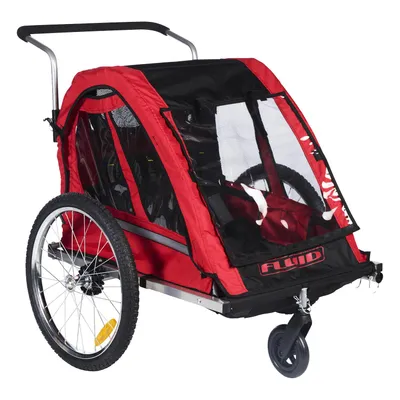 Image de BT511 : Remorque pour vélo pour enfants, cadre en aluminium, frein de stationnement, capacité de charge de 40 kg, fenêtres transparentes résistantes au vent et aux insectes, couleur rouge