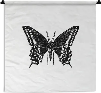 Produktbild von MuchoWow® Wandteppich Wandbehang Schmetterling - Tiere - Retro - Schwarz und weiß 90x90 cm Tapisserie Dekoration Wandtuch - Wandaufhänger