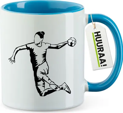 Produktbild von Huuraa Kaffeetasse Handball Silhouette 330ml Blau Keramik Kaffeebecher Geschenkidee