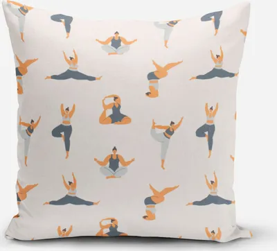 Produktbild von SCHÖNER LEBEN. Kissenhülle Body Positivity Yoga wollweiß blau Größe 80x80cm (HxB) 80x80cm (HxB) Größe