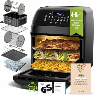 12L mit LED-Touchscreen, XXL Rezeptbuch auf Deutsch, 12 Programme, Vorheizen&Warmhalten, 1800W Heissluftfritteuse Air Fryer XXL ohne Öl Dörren