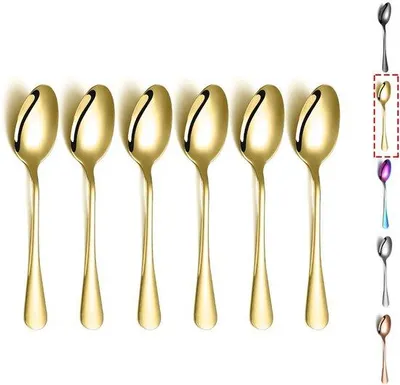Produktbild von Unyqoos® 6er Set goldene Teelöffel aus Edelstahl mit Titanbeschichtung – elegantes Kaffee- & Dessertbesteck, spülmaschinenfest