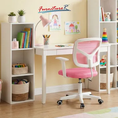 Obrázok produktu pre Kancelárska stolička pre deti značky FurnitureR s pevnými podrúčkami, ergonomická otočná stolička