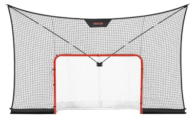 Produktbild von VEVOR Hockeytor mit Rückwand und Zielen, 307x183 cm Straßen-Stahl-Hockeytor-Set, professionelles, leichtes und tragbares Trainingsgerät, langlebiges Netz für Innen- und Außenbereich, einfache Montage, Weiß/Rot