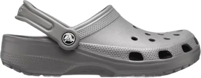 A single gray Croc shoe is shown from the side against a white background.