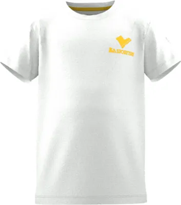 Weißes T-Shirt für Kinder mit gelbem La Sportiva-Logo auf der Brust.