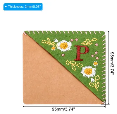 Produktbild von Personalized Gesticktes Lesezeichen Ecke Niedliche Blume Filz Gen?ht Dreieck Buch Marke Seite Marker fš¹r Frauen M?nner Buchliebhaber Lehrer Grš¹n Buchstabe P