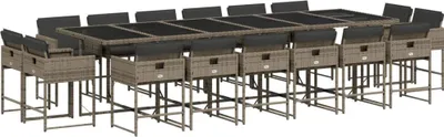 Image de vidaXL Ensemble de jardin 17 pièces avec coussins Gris Poly rotin