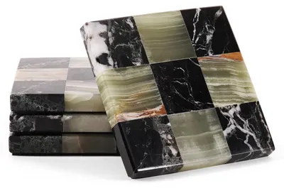 Produktbild von Set aus 4 handgefertigten Marmoruntersetzern im Zebra-Design