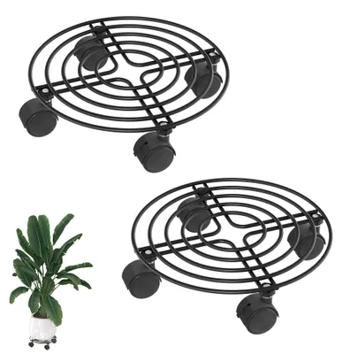 Immagine prodotto di QEENTOE, supporto per piante rotondo in metallo, tipo B, diametro 30 cm. Sottovaso con ruote bloccabili. Adatto per interni, casa, giardino e balcone