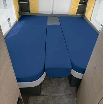Produktbild von Erwin Müller Spannbettlaken 3er-Set für Wohnmobil/Wohnwagen Heckbett blau 70x190 cm - 85x210 cm (2x) + 35x130-50x145