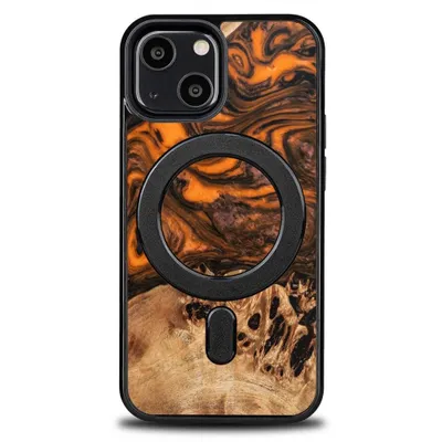 Image de Étui En Bois Et Résine Pour Iphone 13 Mini Magsafe Bewood Unique Orange - Orange Et Noir