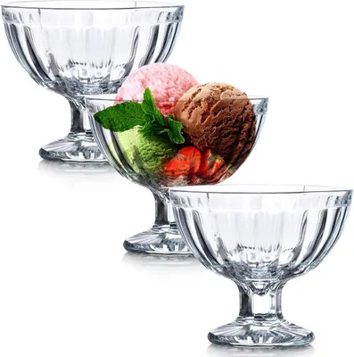 Immagine prodotto di 3 bicchieri in vetro per dessert gelato Set di bicchieri con stelo