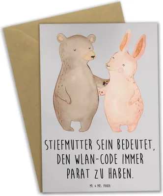 Produktbild von Mr. & Mrs. Panda Grußkarte Stiefmutter Heldin - Grau Pastell - Geschenk, osterkarte, einladungskarten, Jubiläen, weihnachtskarten, Fürsorge, Liebe, Weihnachten, familie