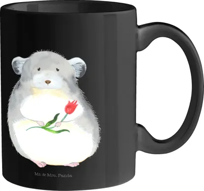 Produktbild von Mr. & Mrs. Panda Kaffeebecher Chinchilla Blume - Schwarz - Geschenk, Kaffeetasse, Tasse, Glücklichsein, Chinchillas, Liebeskummer, Keramiktasse, Chaos, Lustige Sprüche