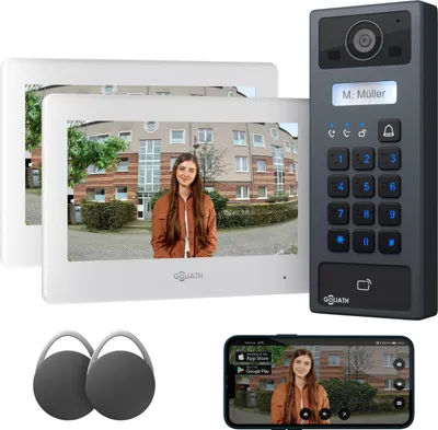 Produktbild von GOLIATH Basic 2-Draht Bus Video-Türsprechanlage, 2x 7"Monitor, RFID & Keypad