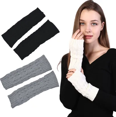 Produktbild von 2 Paar Damen-Winter-Armstulpen, warme fingerlose Handschuhe, handgehäkelt