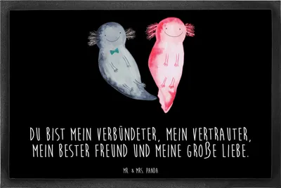 Produktbild von Mr. & Mrs. Panda fußmatte Axolotl Freundin 60 x 90 cm - Schwarz - Geschenk, Fußabtreter, Liebe, Valentinstag, bodenmatte, Schmutzfangmatte, Bodenvorleger, Schmutzmatte