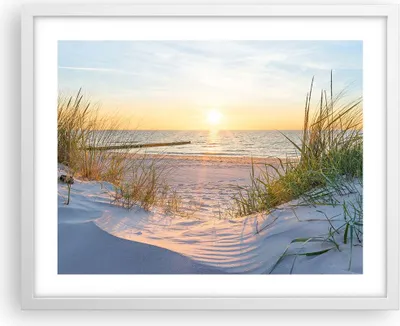 Produktbild von Gerahmtes Poster - Weißer Rahmen - Düne Strand Meer - 50x40 cm - Wand Bild - Wanddeko - Wandbilder - Kunstposter - Wandposter - Bilderrahmen - Bilder - Kunstdruck - Wandbild - P2WAA50x40-3989