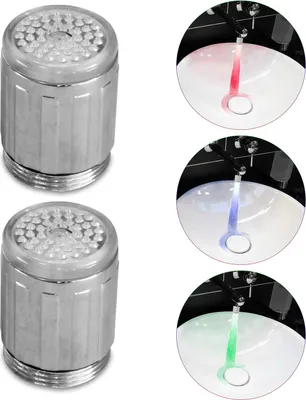 Produktbild von Eaxus® 2x LED Wasserhahnaufsatz - Wasser RGB Farbwechsel je nach Temperatur - rot, grün, blau - keine Batterien nötig